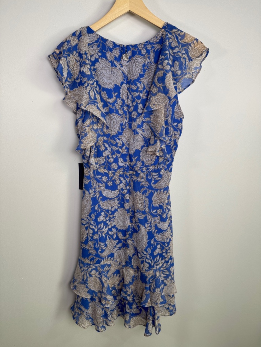 Tommy Hilfiger Paisley Ruffle Chiffon Dress NWT Blue Size 12 - Picture 6 of 9